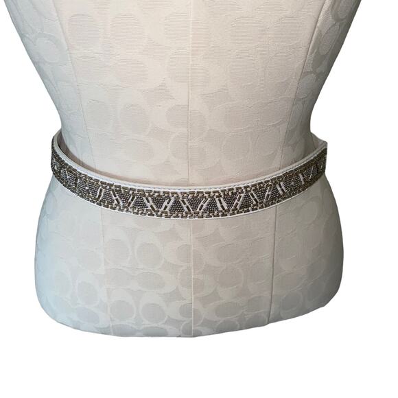White House Black Market Beaded Studded Rhinestone snap button elastic belt sz S - Picture 2 of 16